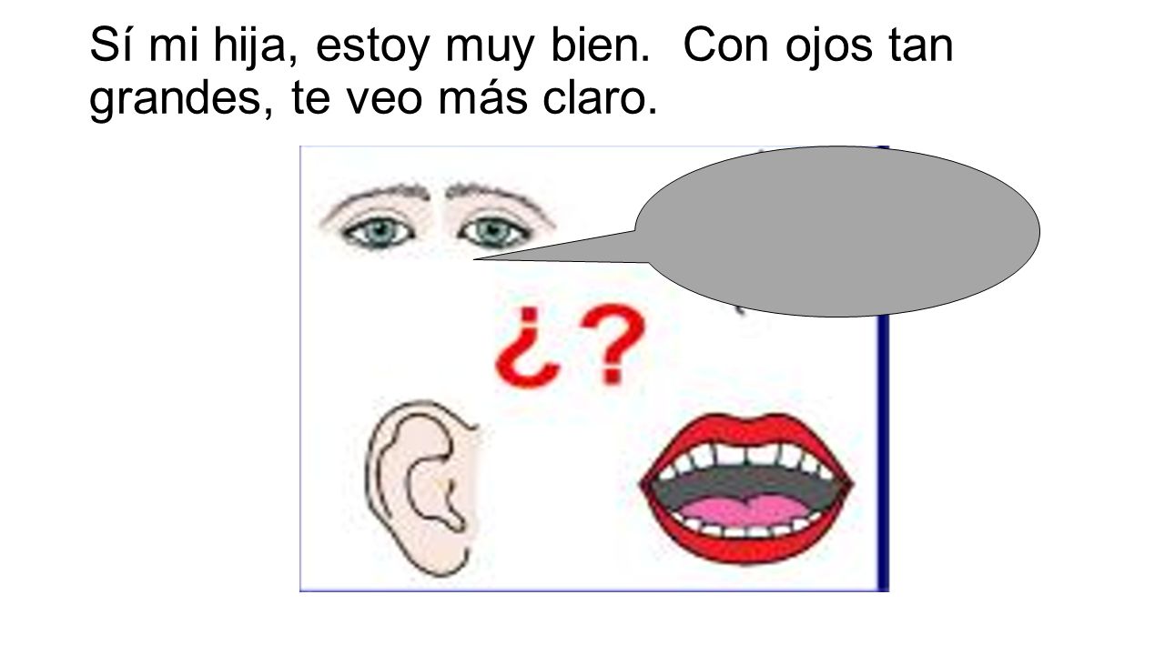 Sí mi hija, estoy muy bien. Con ojos tan grandes, te veo más claro.