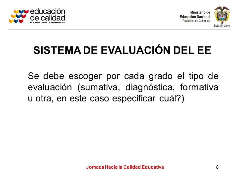 SISTEMA DE EVALUACIÓN DEL EE Jomaca Hacia la Calidad Educativa