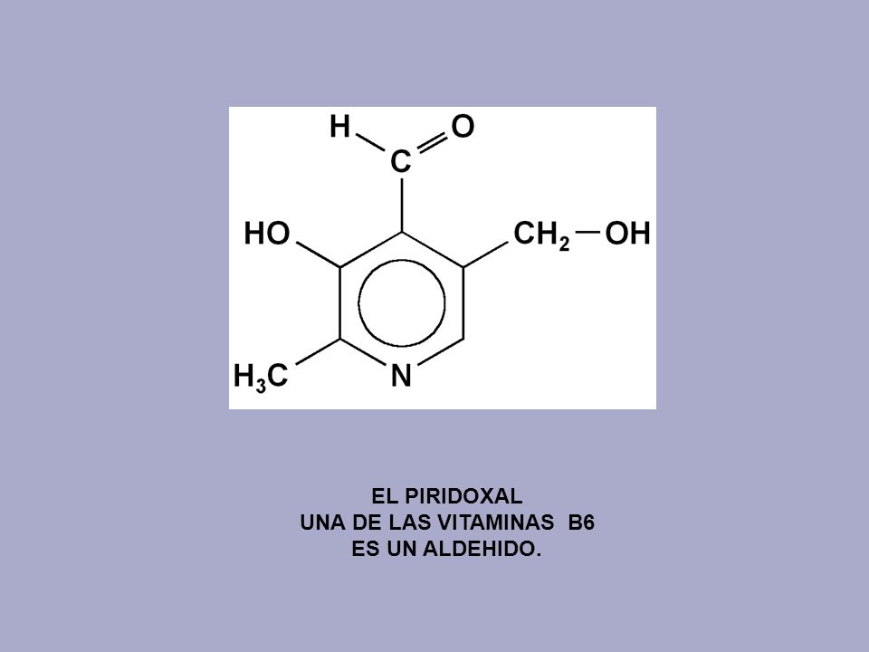 EL PIRIDOXAL UNA DE LAS VITAMINAS B6 ES UN ALDEHIDO.
