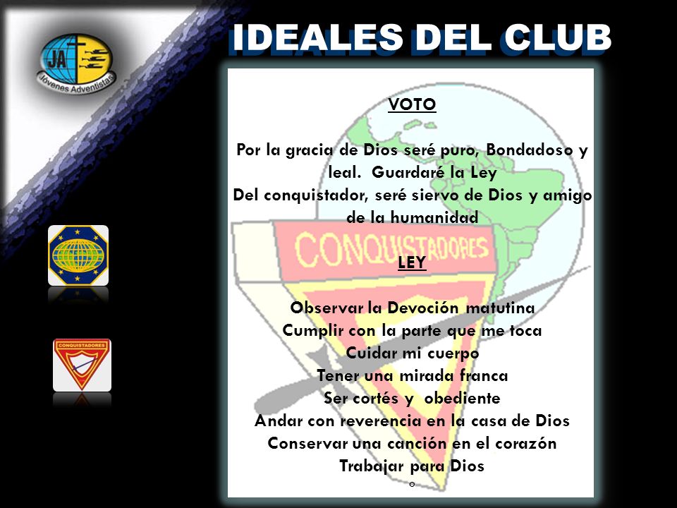 IDEALES DEL CLUB VOTO. Por la gracia de Dios seré puro, Bondadoso y leal. Guardaré la Ley.