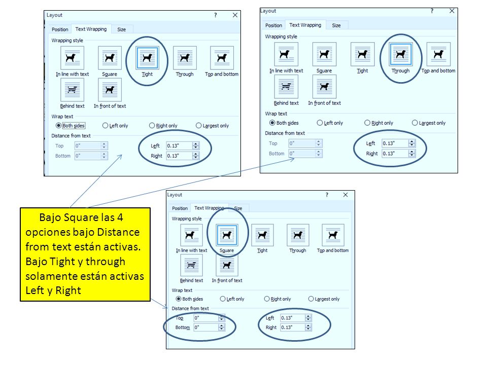 Bajo Square las 4 opciones bajo Distance from text están activas