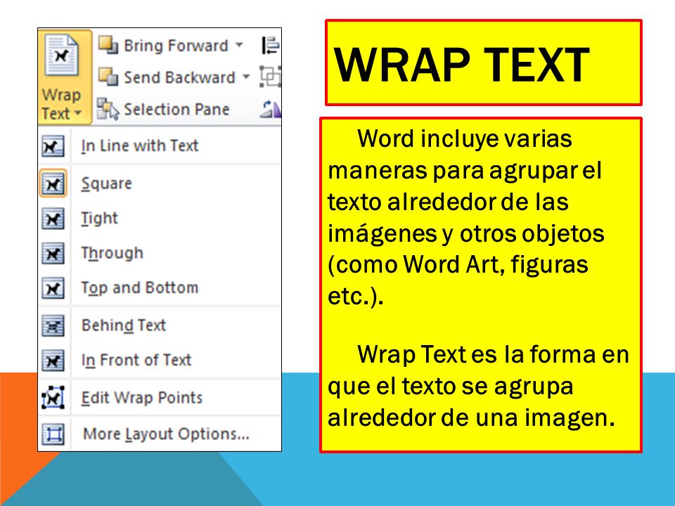 Wrap Text Word incluye varias maneras para agrupar el texto alrededor de las imágenes y otros objetos (como Word Art, figuras etc.).