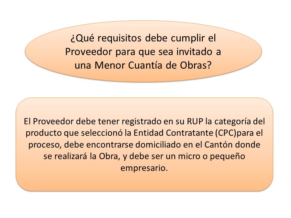 ¿Qué requisitos debe cumplir el Proveedor para que sea invitado a una Menor Cuantía de Obras