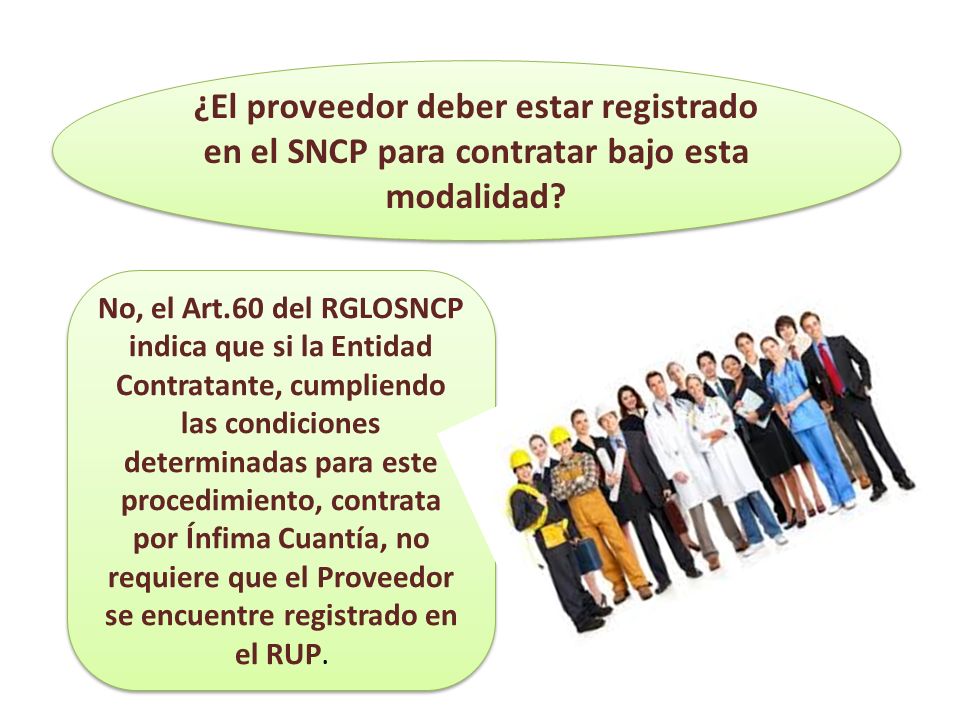 ¿El proveedor deber estar registrado en el SNCP para contratar bajo esta modalidad
