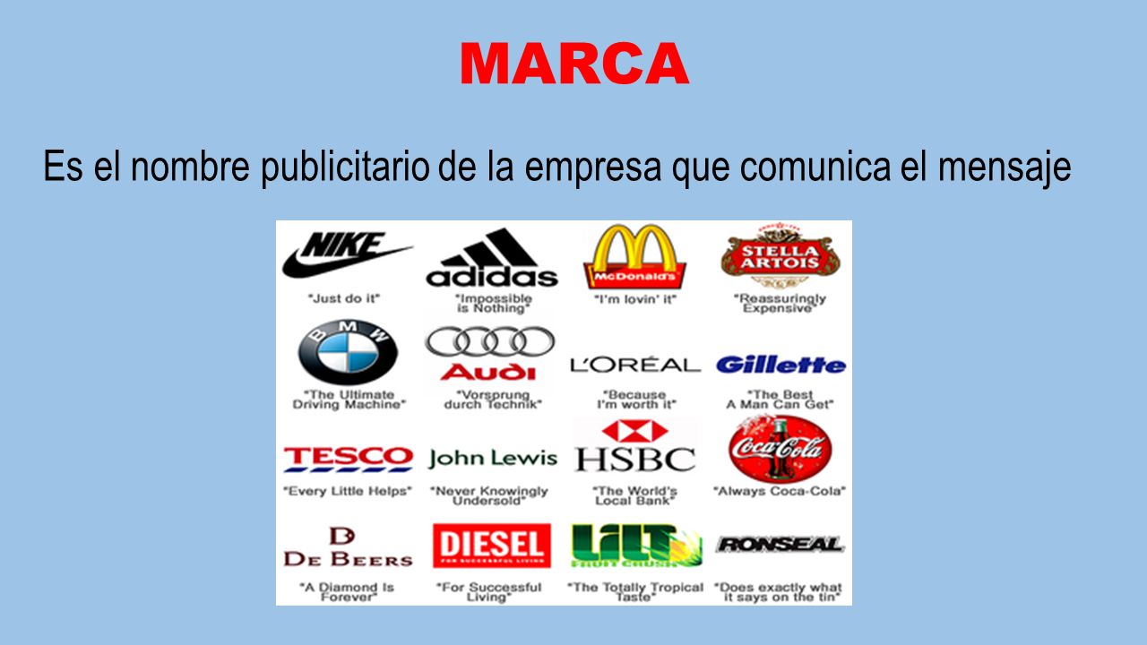 MARCA Es el nombre publicitario de la empresa que comunica el mensaje