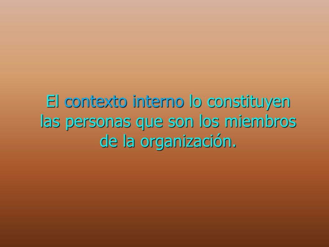 El contexto interno lo constituyen las personas que son los miembros de la organización.