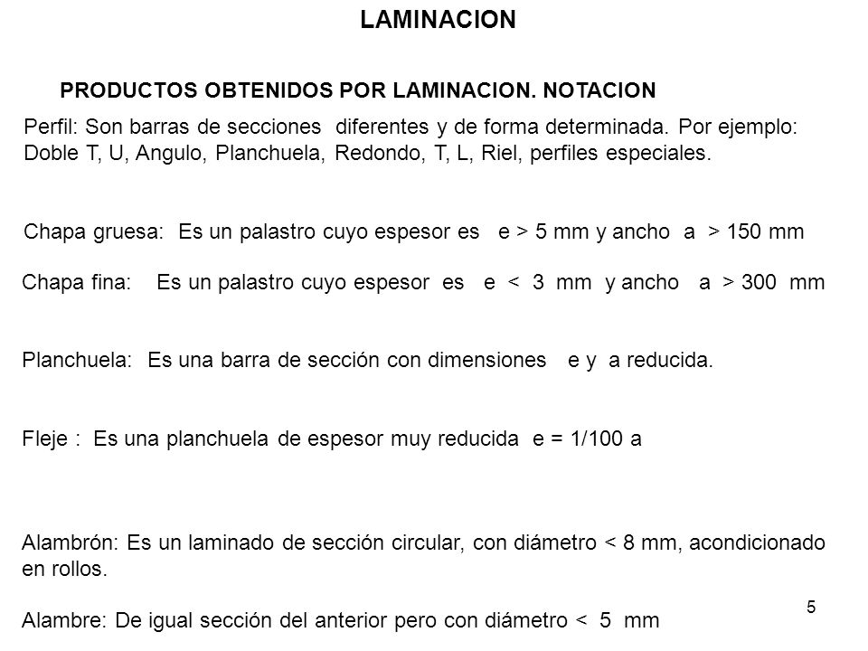 LAMINACION PRODUCTOS OBTENIDOS POR LAMINACION. NOTACION