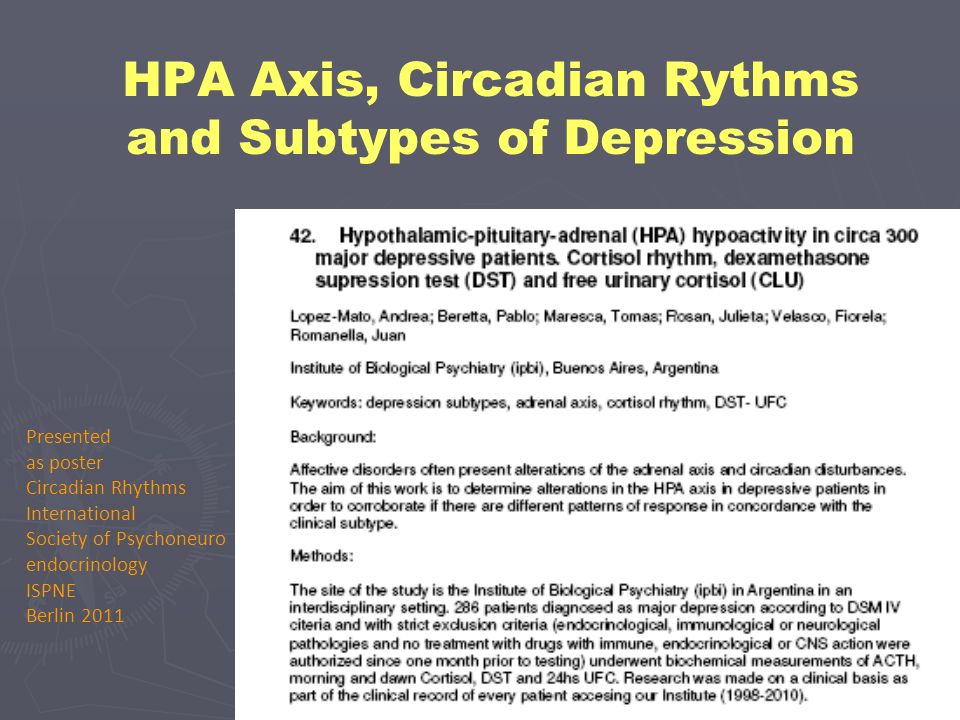 HPA Axis, Circadian Rythms and Subtypes of Depression