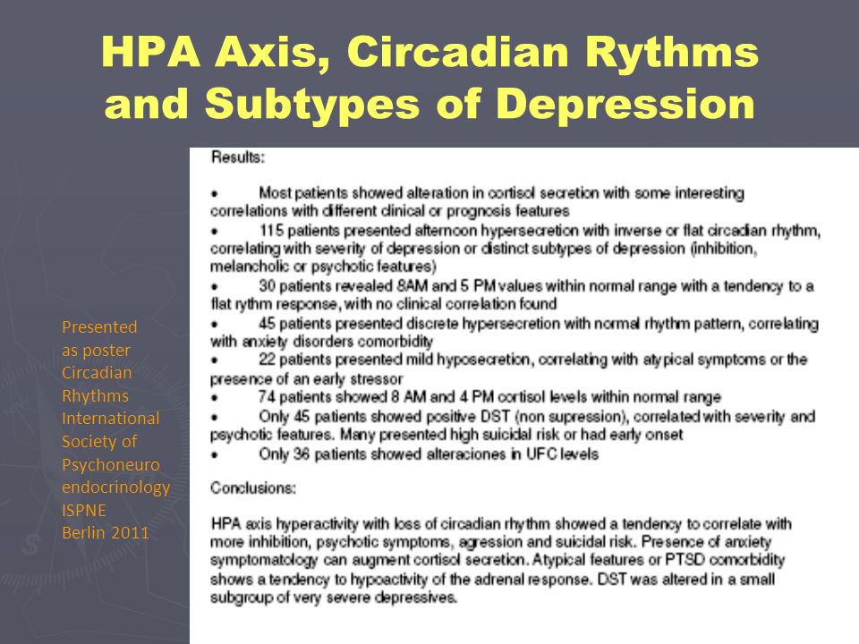 HPA Axis, Circadian Rythms and Subtypes of Depression