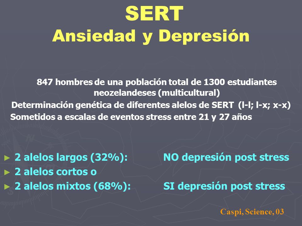 Determinación genética de diferentes alelos de SERT (l-l; l-x; x-x)
