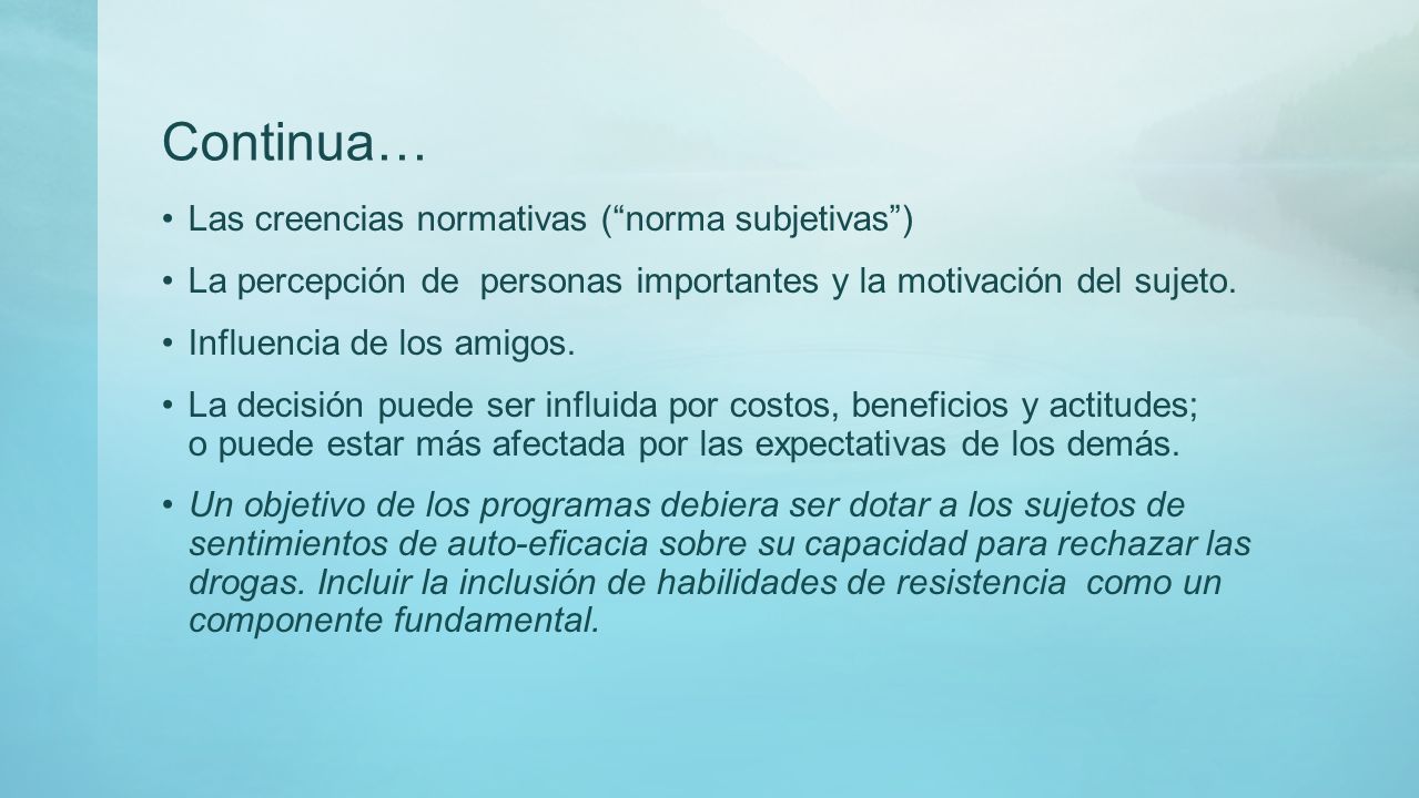Continua… Las creencias normativas ( norma subjetivas )