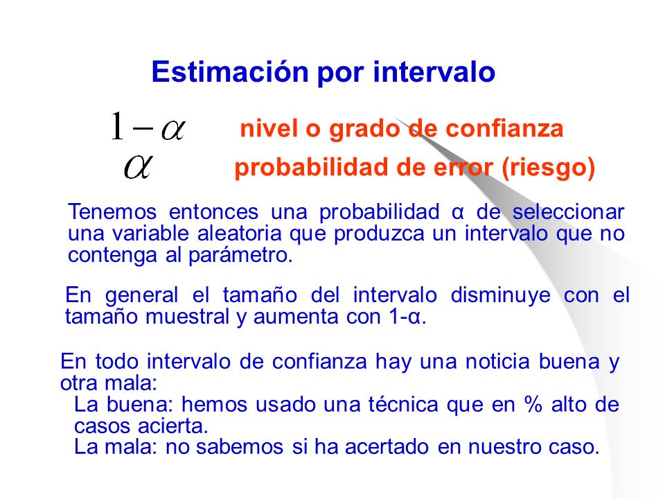 nivel o grado de confianza probabilidad de error (riesgo)