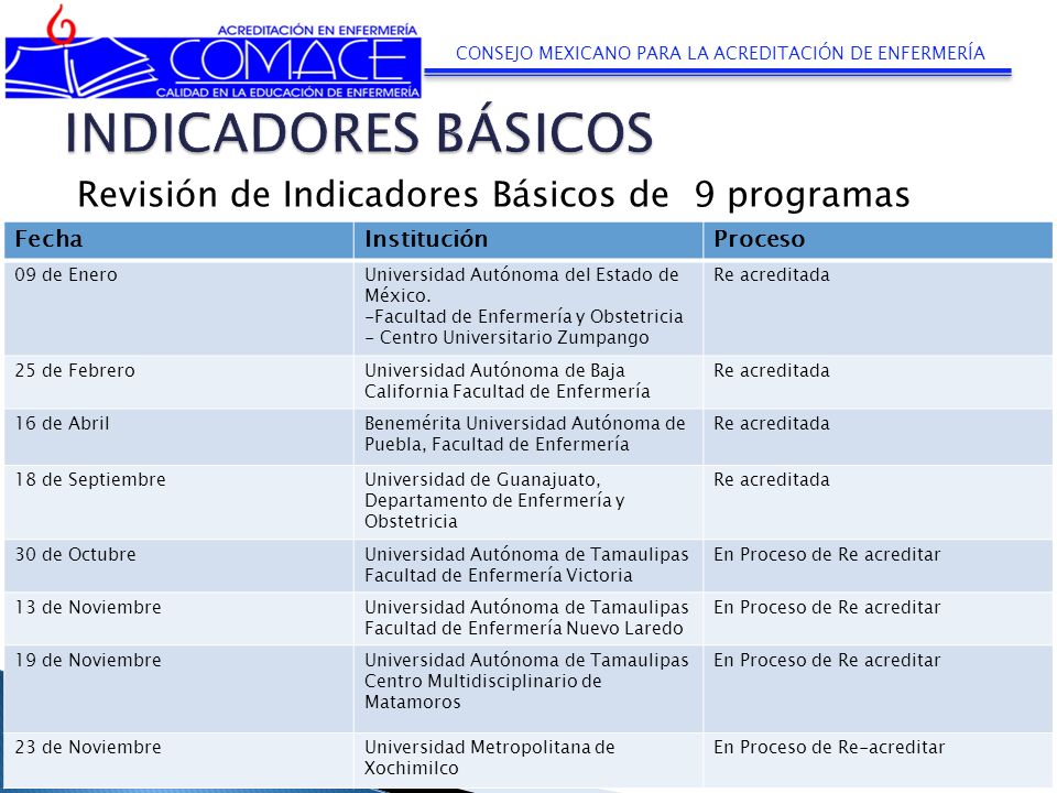 INDICADORES BÁSICOS Revisión de Indicadores Básicos de 9 programas