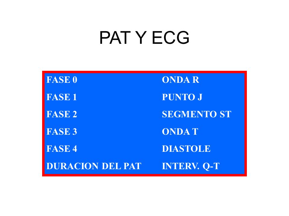 PAT Y ECG FASE 0 ONDA R FASE 1 PUNTO J FASE 2 SEGMENTO ST