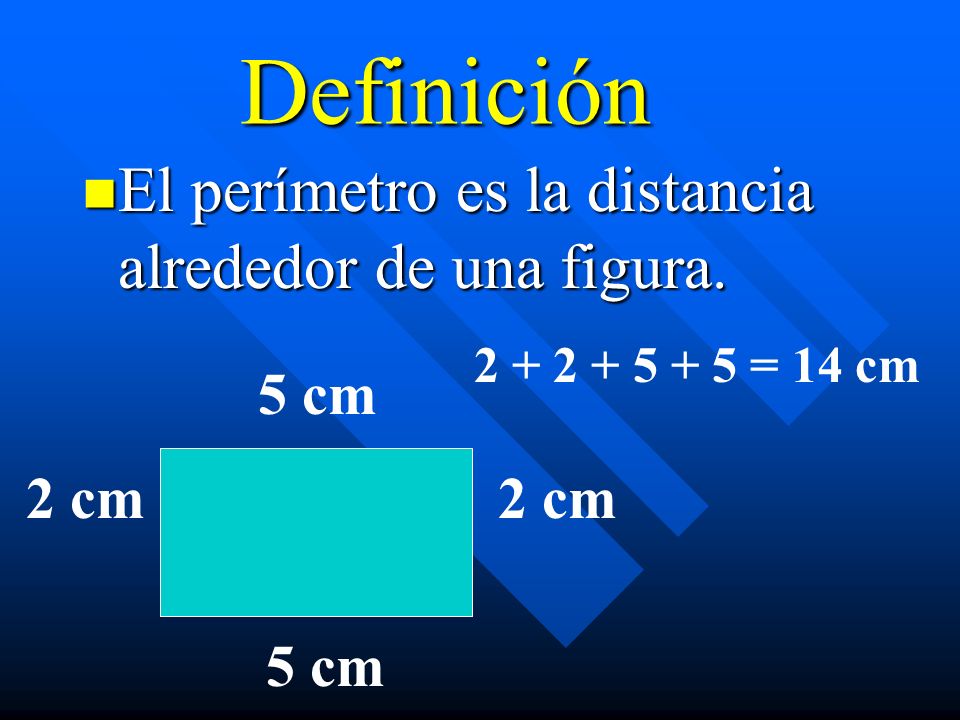 Definición El perímetro es la distancia alrededor de una figura. 5 cm