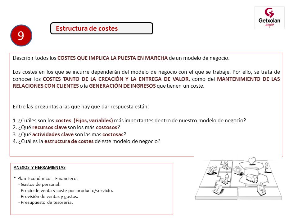 Estructura de costes 9. Describir todos los COSTES QUE IMPLICA LA PUESTA EN MARCHA de un modelo de negocio.
