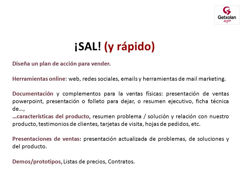 ¡SAL! (y rápido) Diseña un plan de acción para vender.