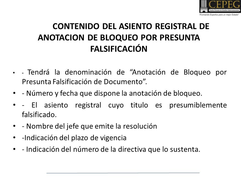 - Número y fecha que dispone la anotación de bloqueo.