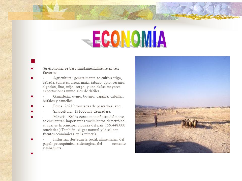 ECONOMÍA Su economía se basa fundamentalmente en seis factores:
