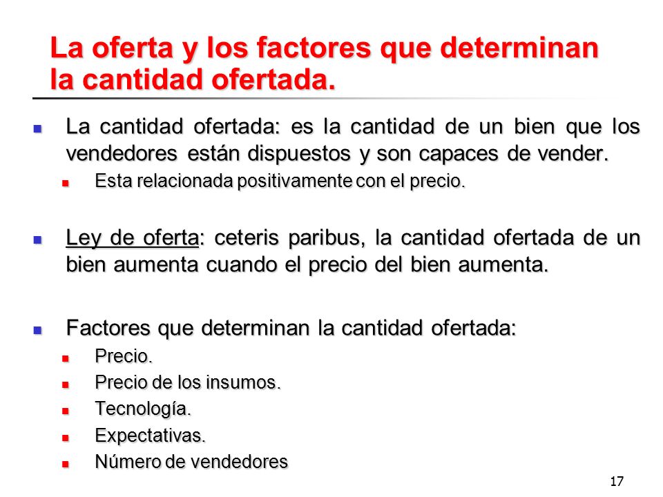 La oferta y los factores que determinan la cantidad ofertada.