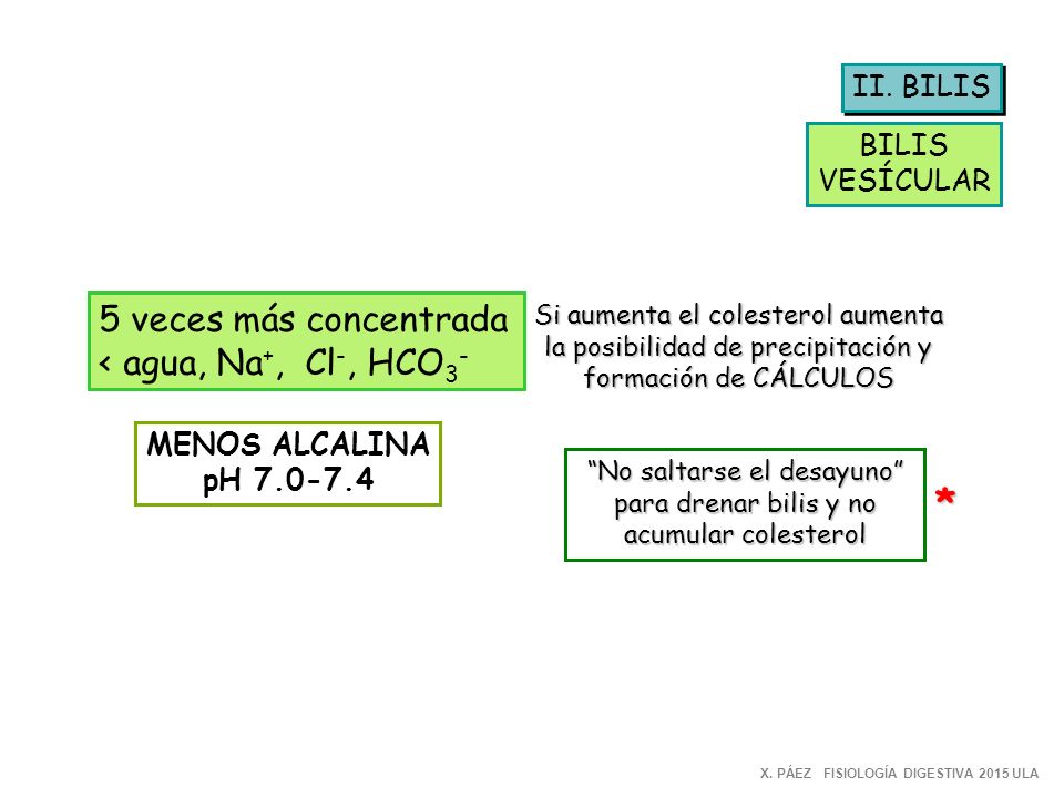 * 5 veces más concentrada < agua, Na+, Cl-, HCO3- II. BILIS BILIS