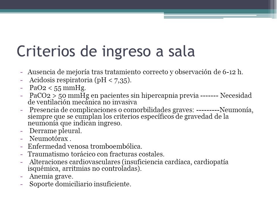 Criterios de ingreso a sala