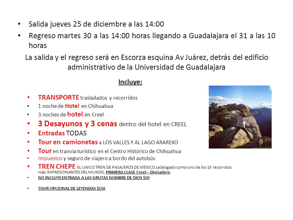 3 Desayunos y 3 cenas dentro del hotel en CREEL