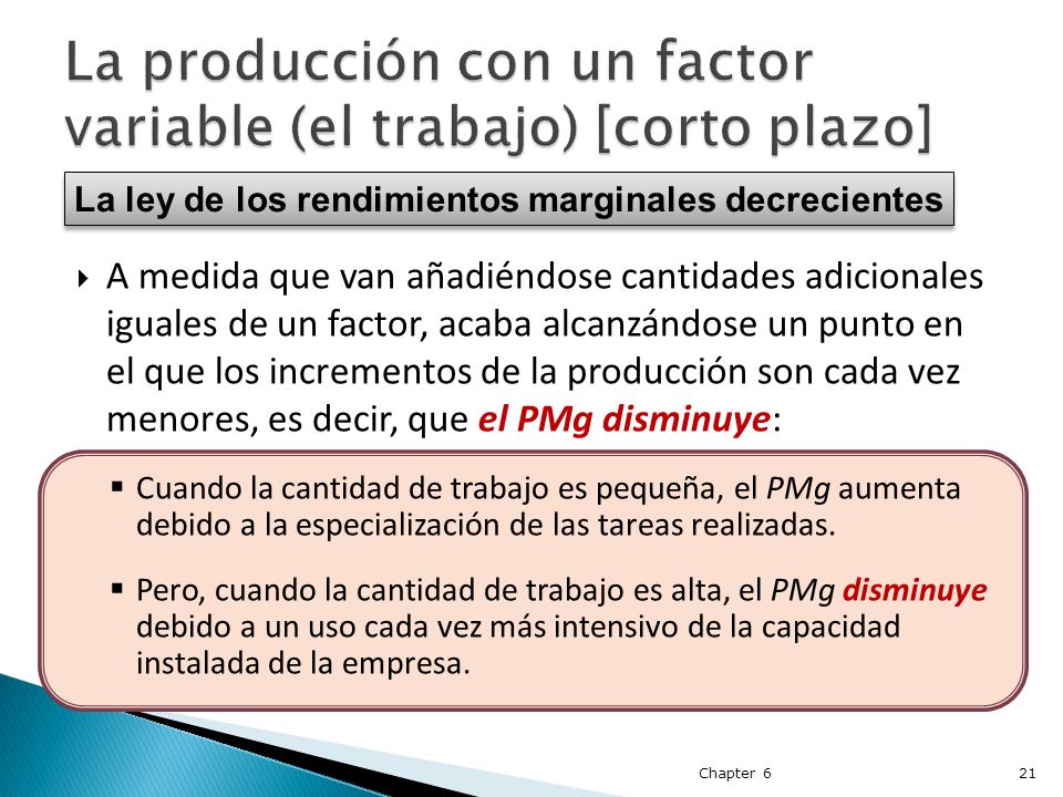 La producción con un factor variable (el trabajo) [corto plazo]