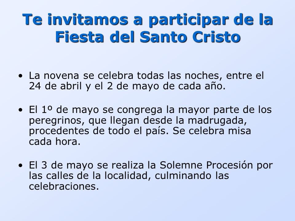 Te invitamos a participar de la Fiesta del Santo Cristo
