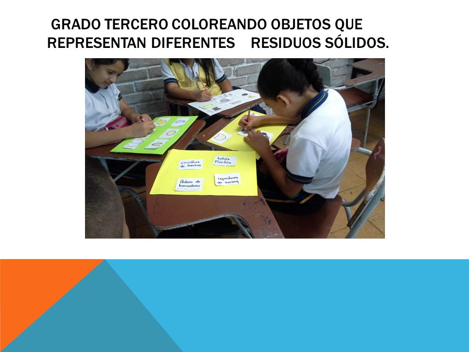 GRADO TERCERO COLOREANDO objetos que representan diferentes residuos sólidos.