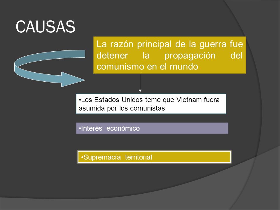 CAUSAS La razón principal de la guerra fue detener la propagación del comunismo en el mundo.