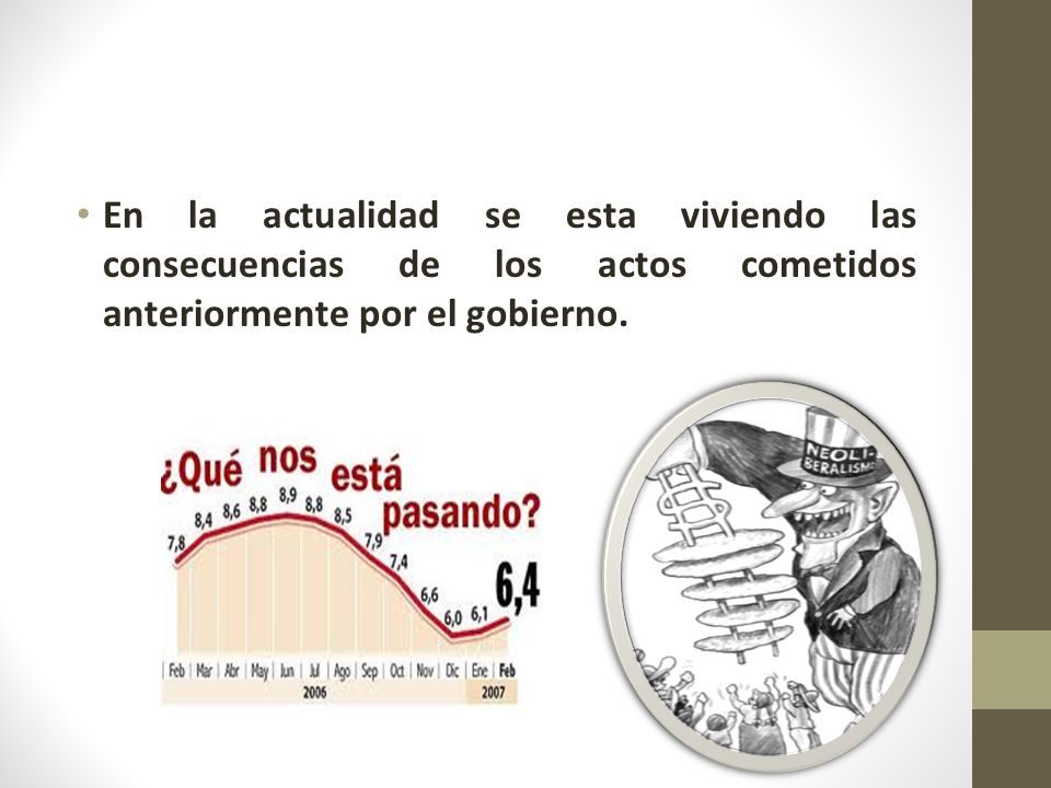 En la actualidad se esta viviendo las consecuencias de los actos cometidos anteriormente por el gobierno.