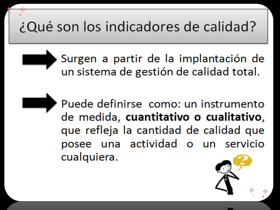 Un indicador de calidad de una actividad de servicio, es una medida cuantitativa que refleja la cantidad de calidad que posee dicha actividad.