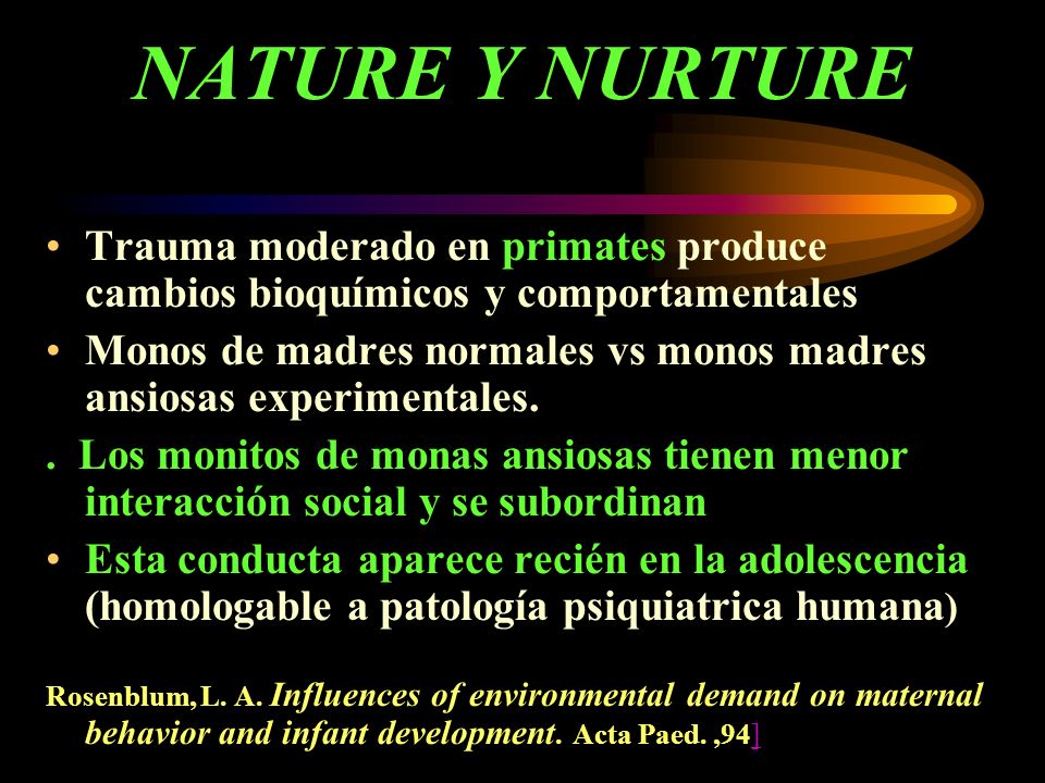 NATURE Y NURTURE Trauma moderado en primates produce cambios bioquímicos y comportamentales.