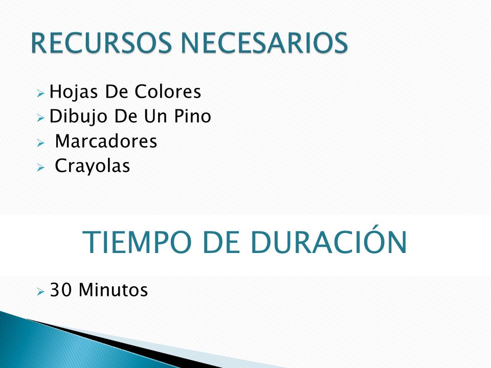 TIEMPO DE DURACIÓN RECURSOS NECESARIOS Hojas De Colores