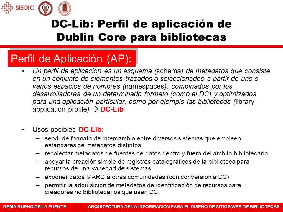 DC-Lib: Perfil de aplicación de Dublin Core para bibliotecas
