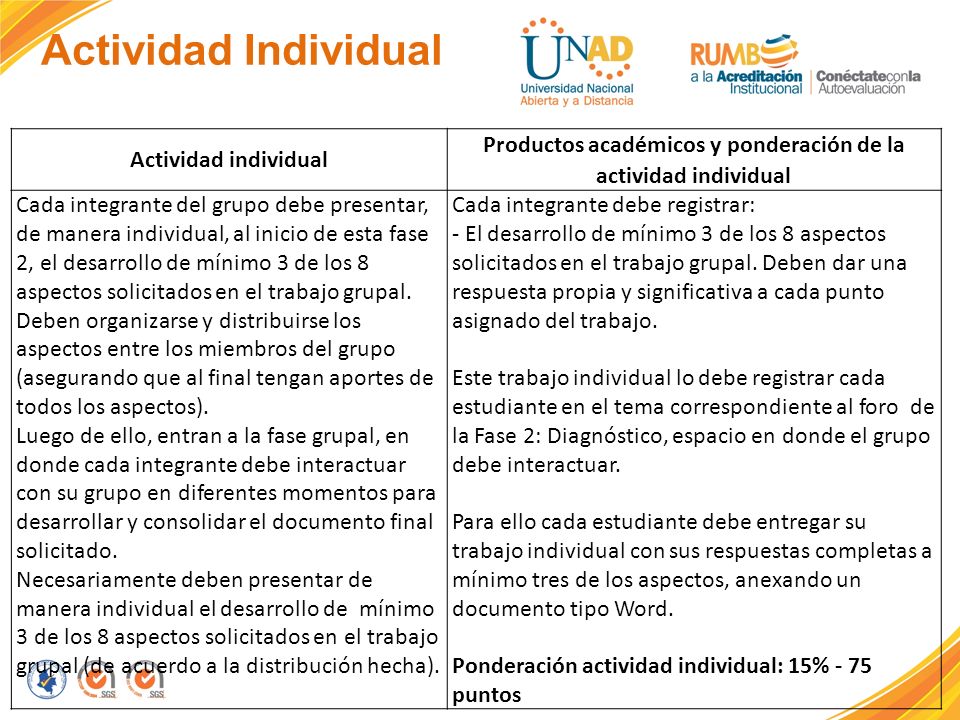 Productos académicos y ponderación de la actividad individual