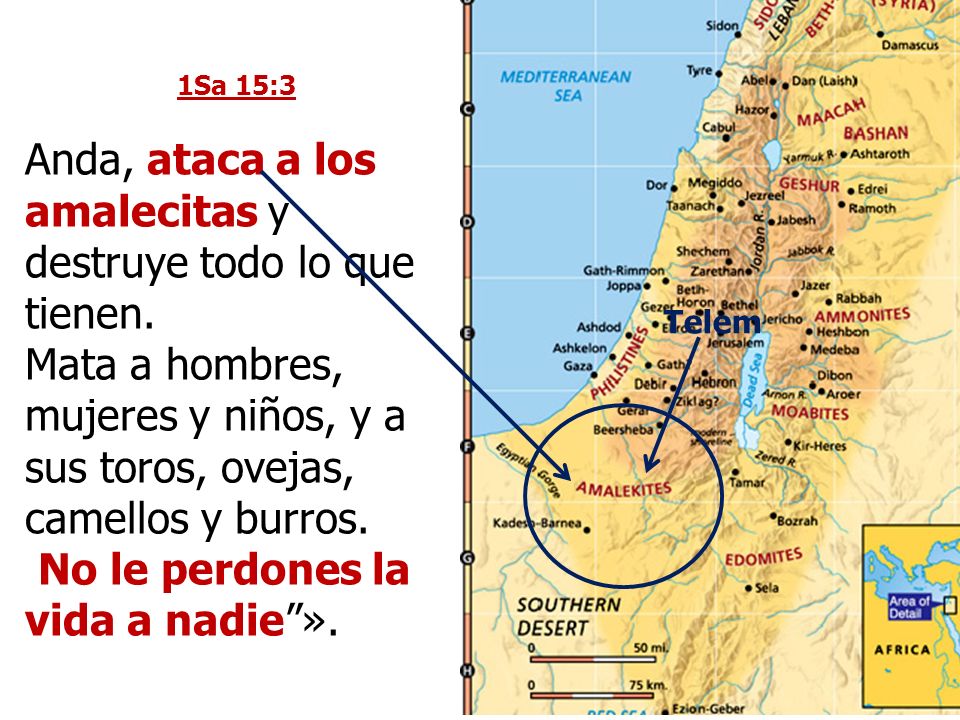 Anda, ataca a los amalecitas y destruye todo lo que tienen.