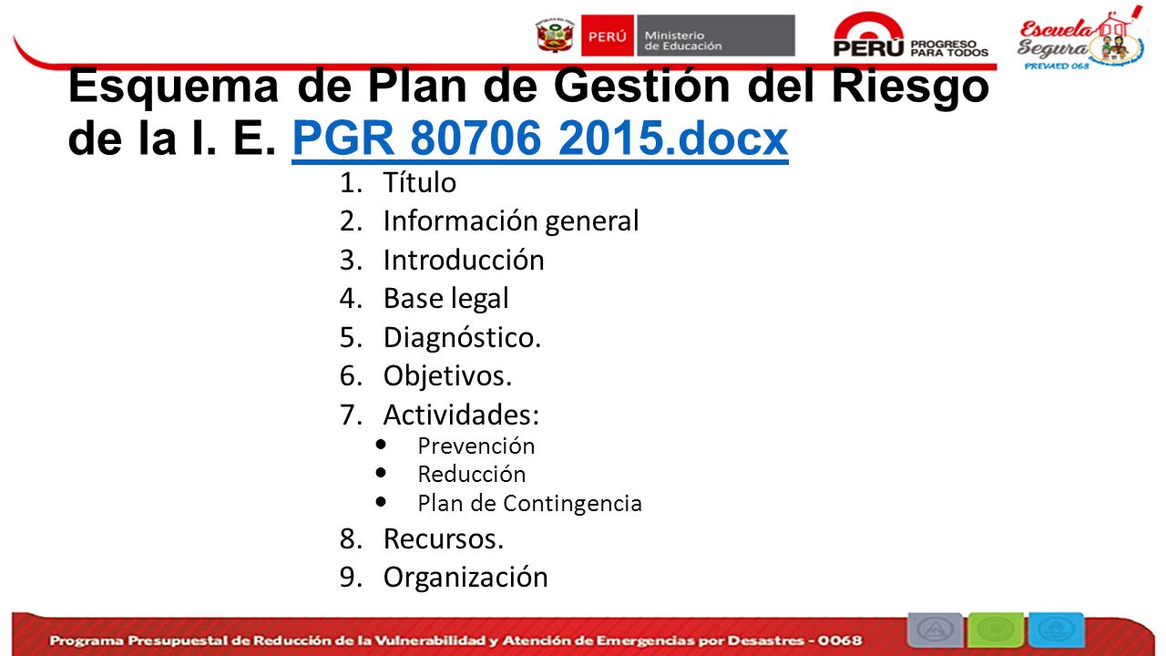 Esquema de Plan de Gestión del Riesgo de la I. E. PGR docx