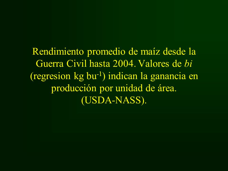Rendimiento promedio de maíz desde la Guerra Civil hasta 2004