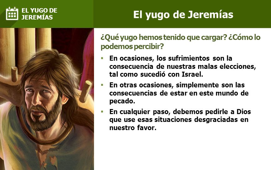 El yugo de Jeremías EL YUGO DE. JEREMÍAS. ¿Qué yugo hemos tenido que cargar ¿Cómo lo podemos percibir