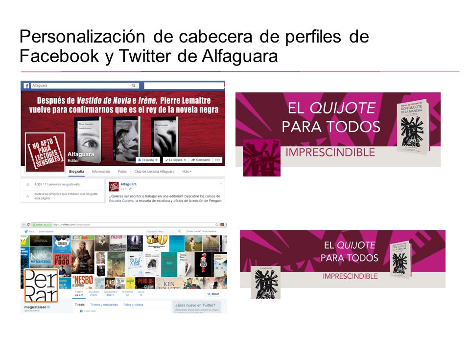Personalización de cabecera de perfiles de Facebook y Twitter de Alfaguara