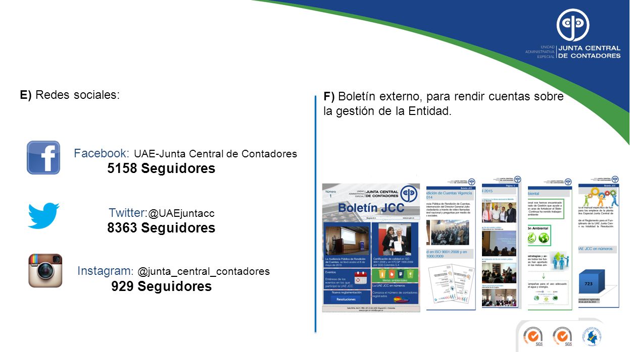 5158 Seguidores 8363 Seguidores 929 Seguidores E) Redes sociales:
