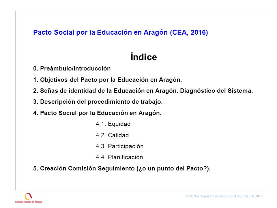 Índice Pacto Social por la Educación en Aragón (CEA, 2016)