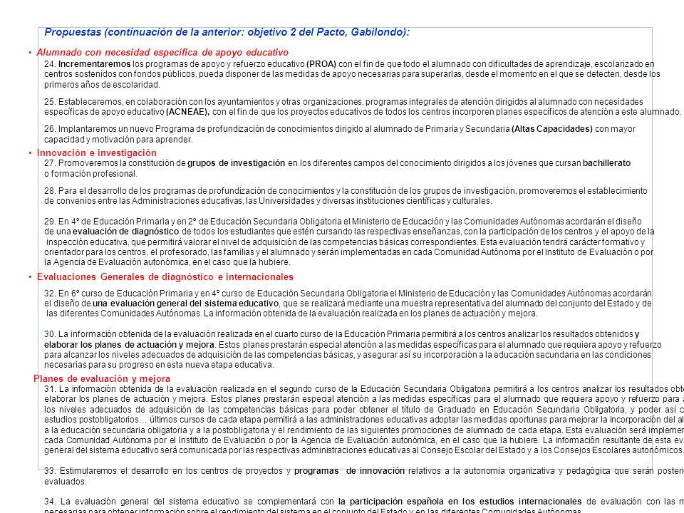 Propuestas (continuación de la anterior: objetivo 2 del Pacto, Gabilondo):