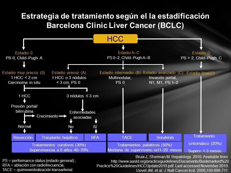 Estrategia de tratamiento según el la estadificación Barcelona Clinic Liver Cancer (BCLC)