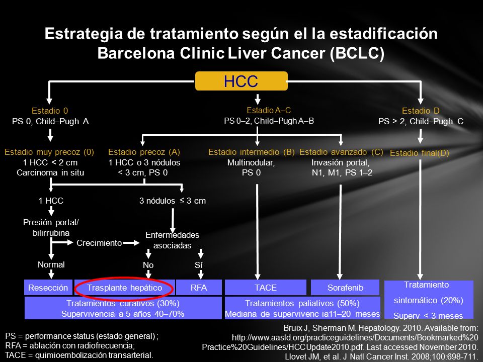 Estrategia de tratamiento según el la estadificación Barcelona Clinic Liver Cancer (BCLC)