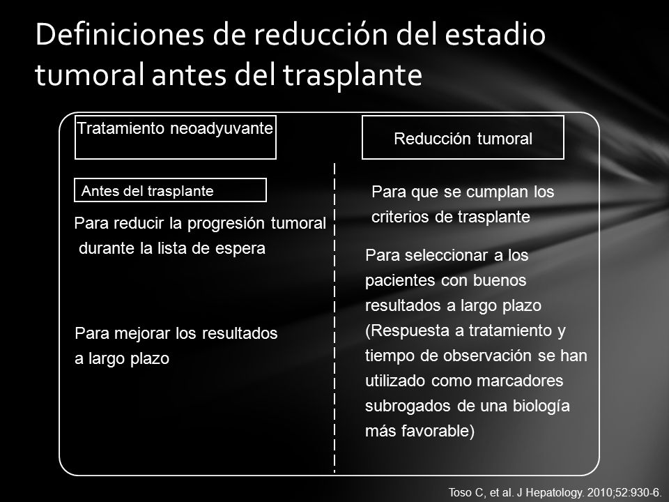 Definiciones de reducción del estadio tumoral antes del trasplante