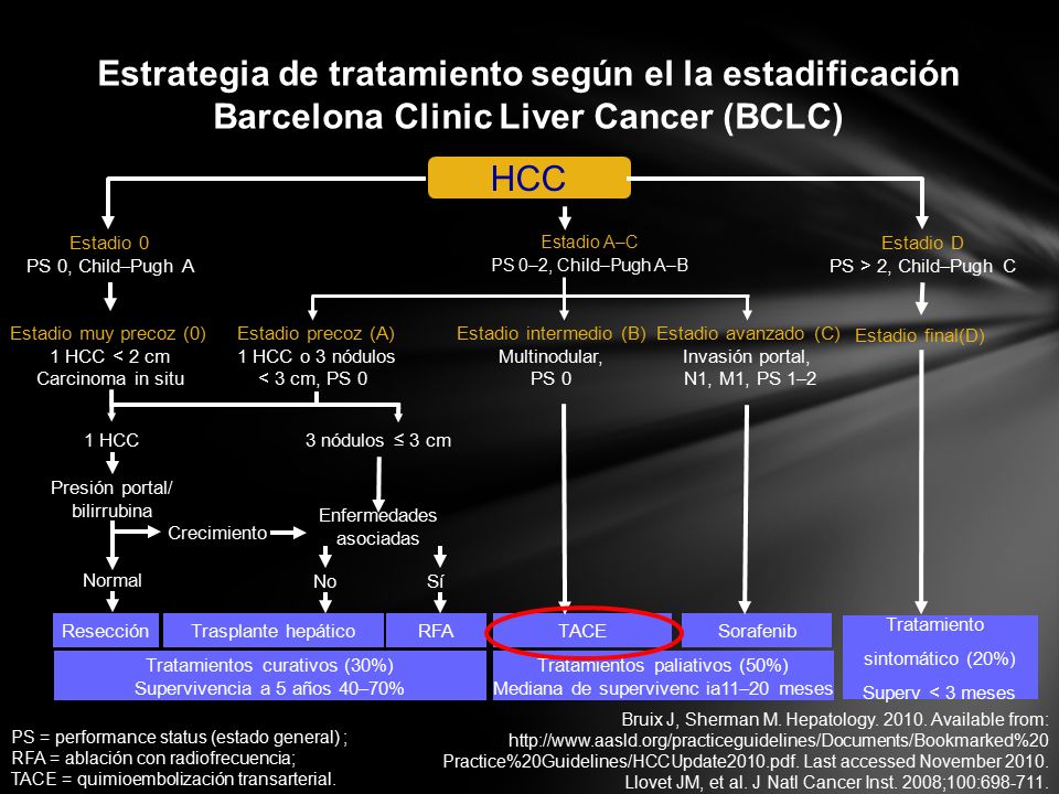 Estrategia de tratamiento según el la estadificación Barcelona Clinic Liver Cancer (BCLC)