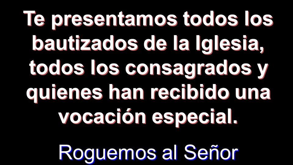 Te presentamos todos los bautizados de la Iglesia, todos los consagrados y quienes han recibido una vocación especial.
